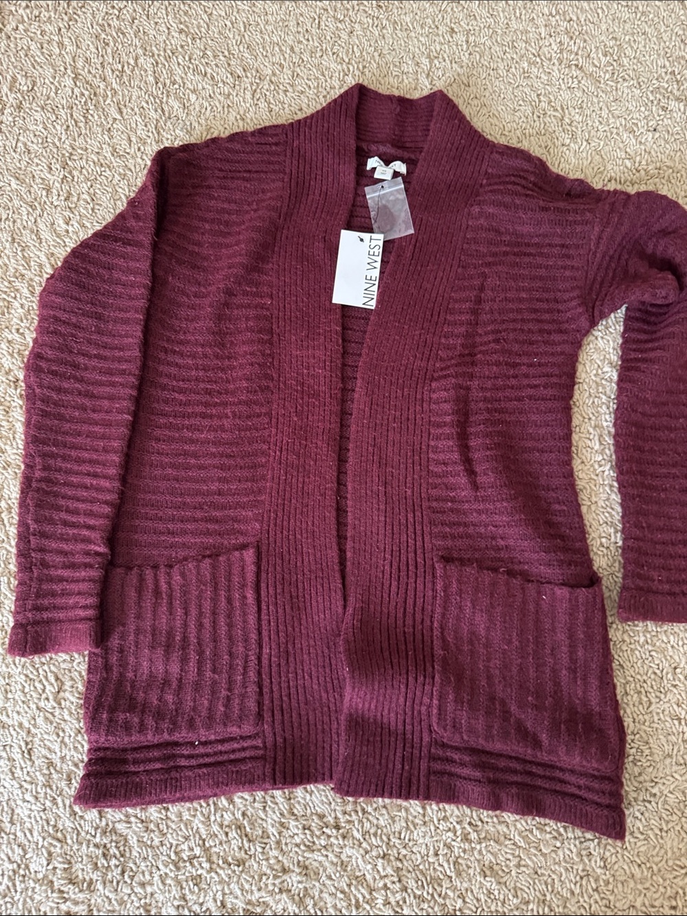 Nine West Women's Burgundy Open-Front Ribbed Cardigan